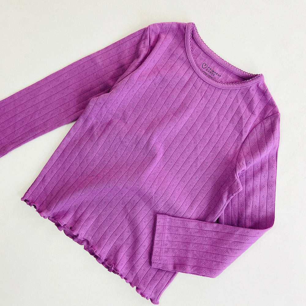 Girls Long Sleeve Pointelle T-Shirt Top