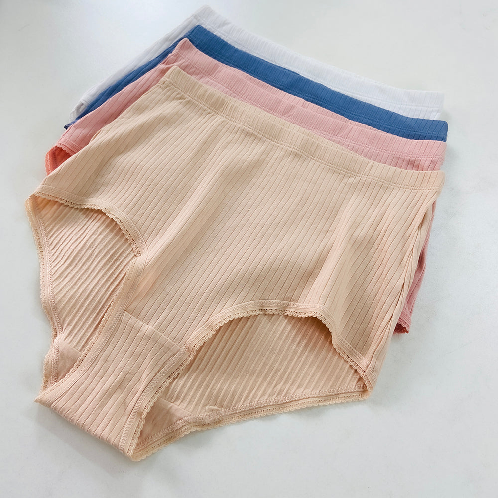 Ladies High Waisted Ribbed Cotton Brief Panty