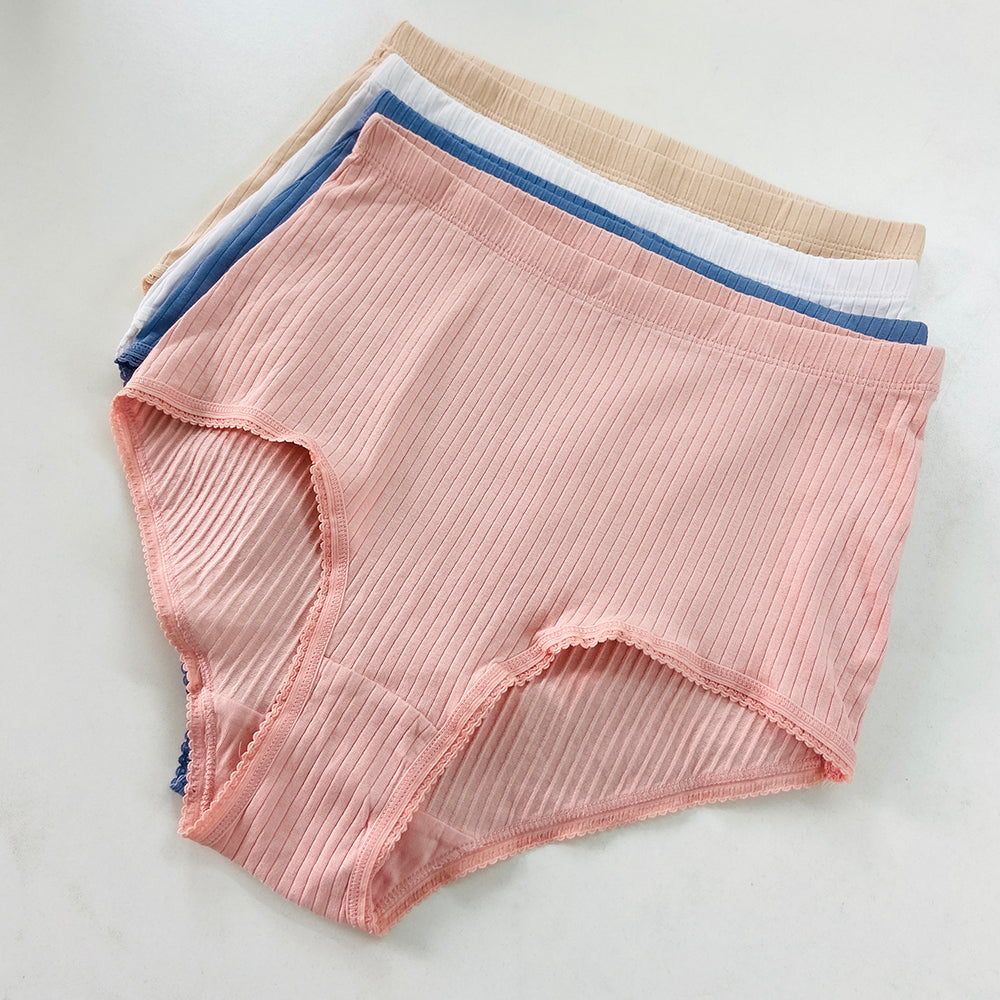 Ladies High Waisted Ribbed Cotton Brief Panty