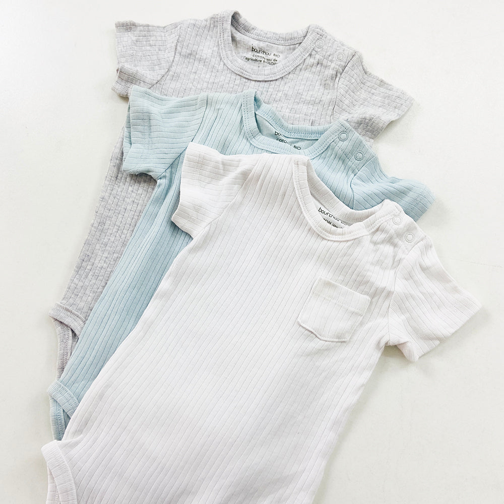 Pack of 3 Cotton Rib Half Sleeve Unisex Toddler Baby Romper