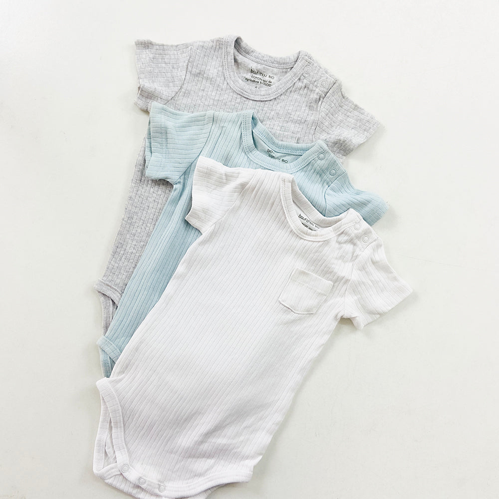 Pack of 3 Cotton Rib Half Sleeve Unisex Toddler Baby Romper
