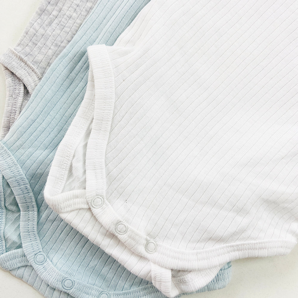 Pack of 3 Cotton Rib Half Sleeve Unisex Toddler Baby Romper