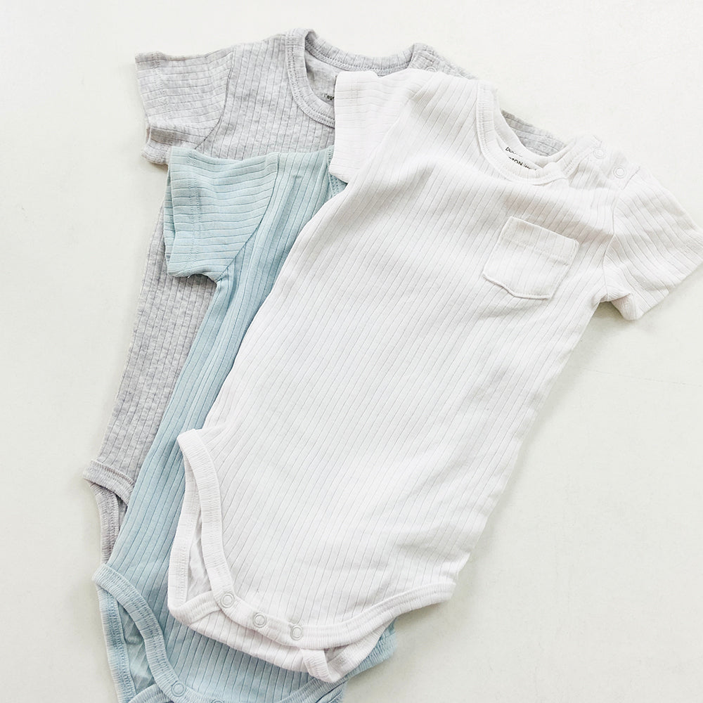Pack of 3 Cotton Rib Half Sleeve Unisex Toddler Baby Romper