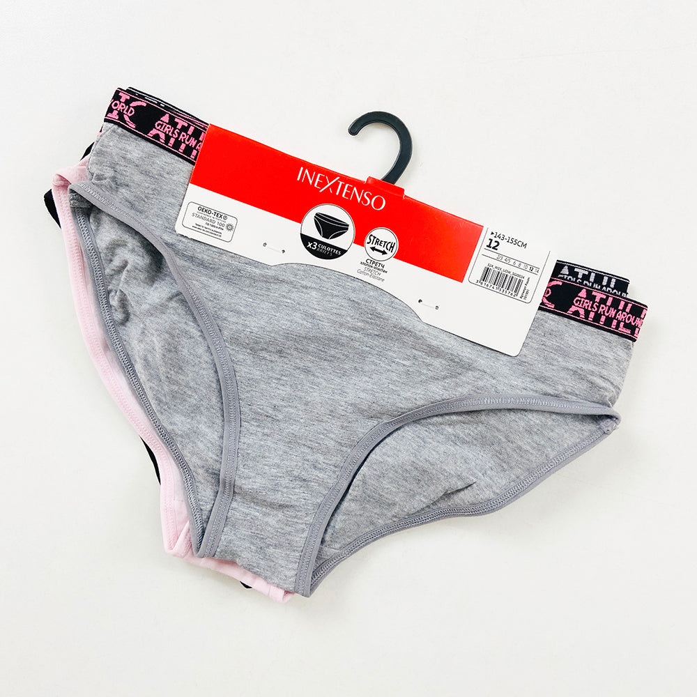 Pack of 3 Girls' Mid Rise Cotton Panties