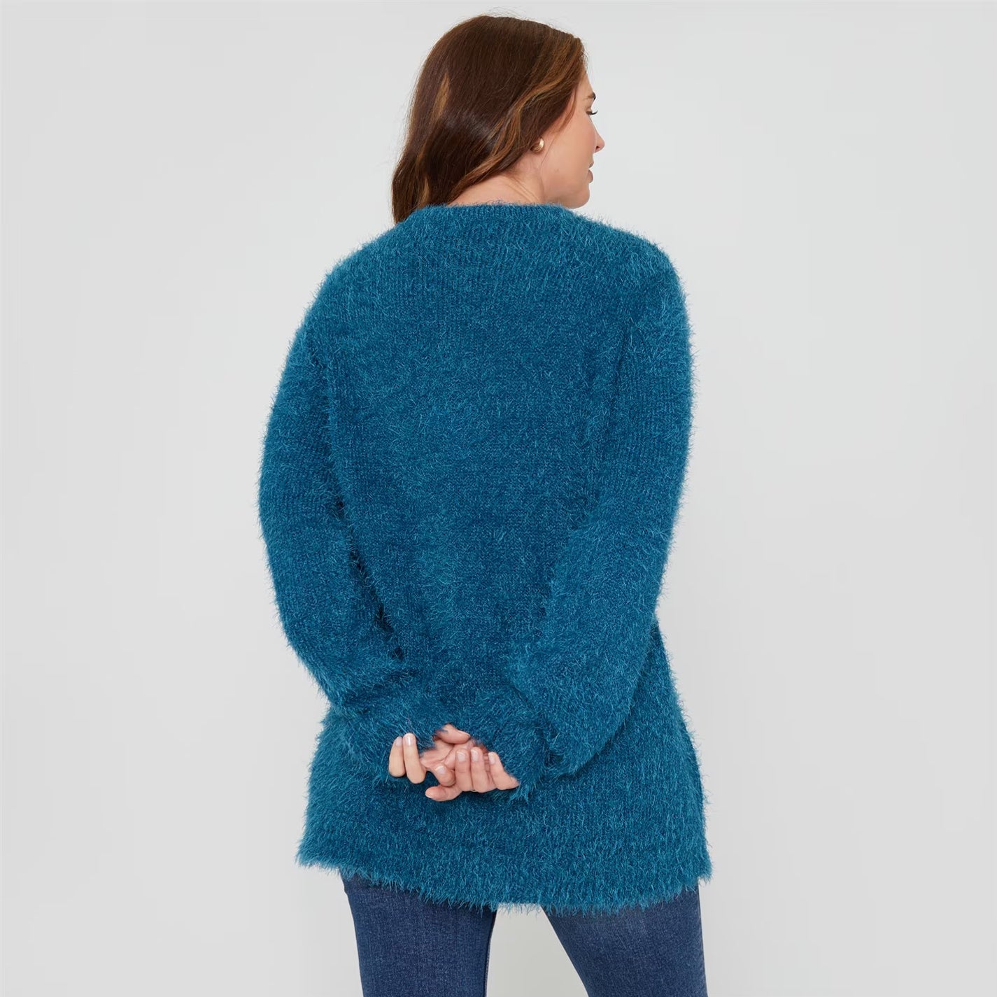 Womens Long Sleeve Round Neck Fluffy Jumper