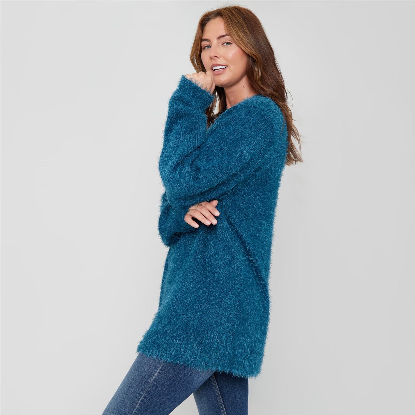 Womens Long Sleeve Round Neck Fluffy Jumper