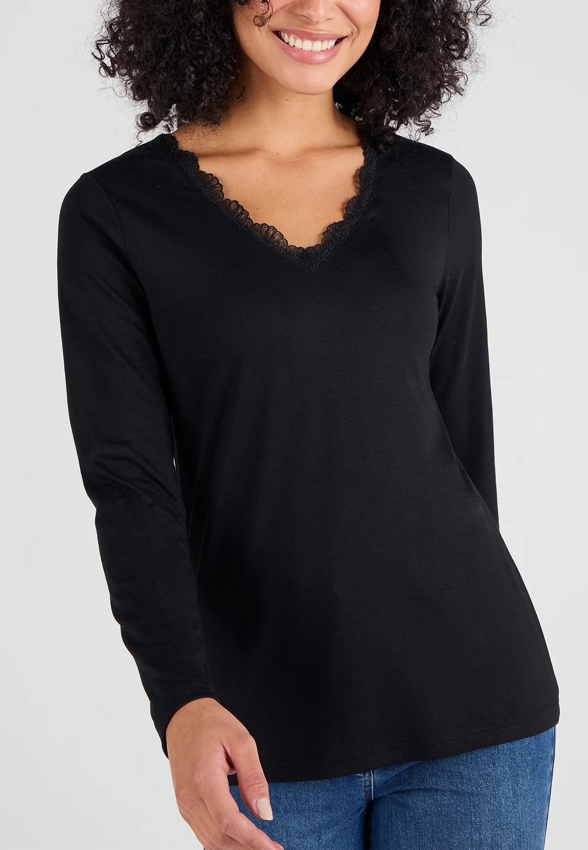 Women’s Thermal Long Sleeve Lace Trim V-Neck T-Shirt