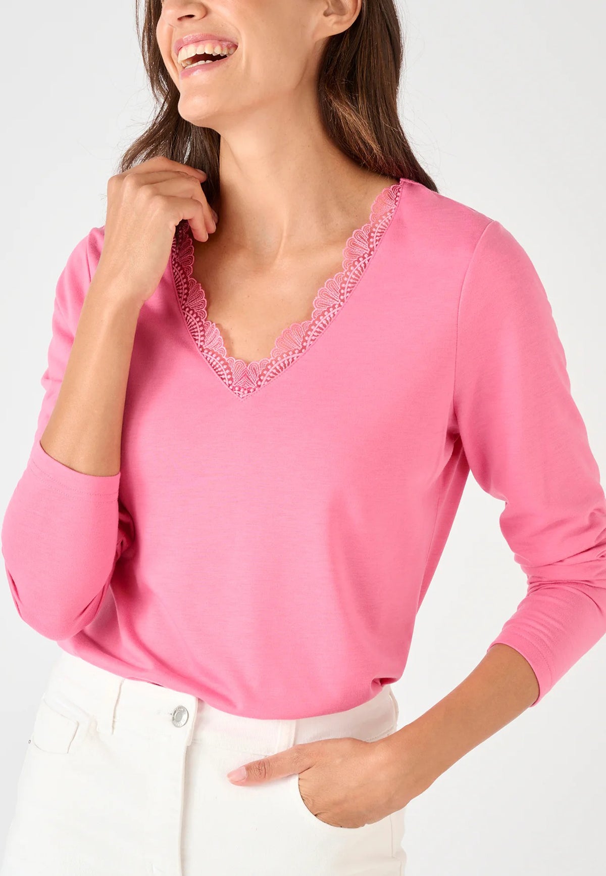 Women’s Thermal Long Sleeve Lace Trim V-Neck T-Shirt