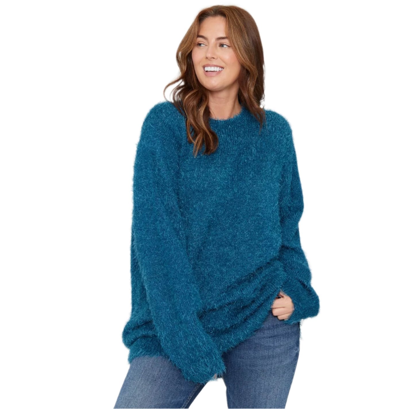 Womens Long Sleeve Round Neck Fluffy Jumper