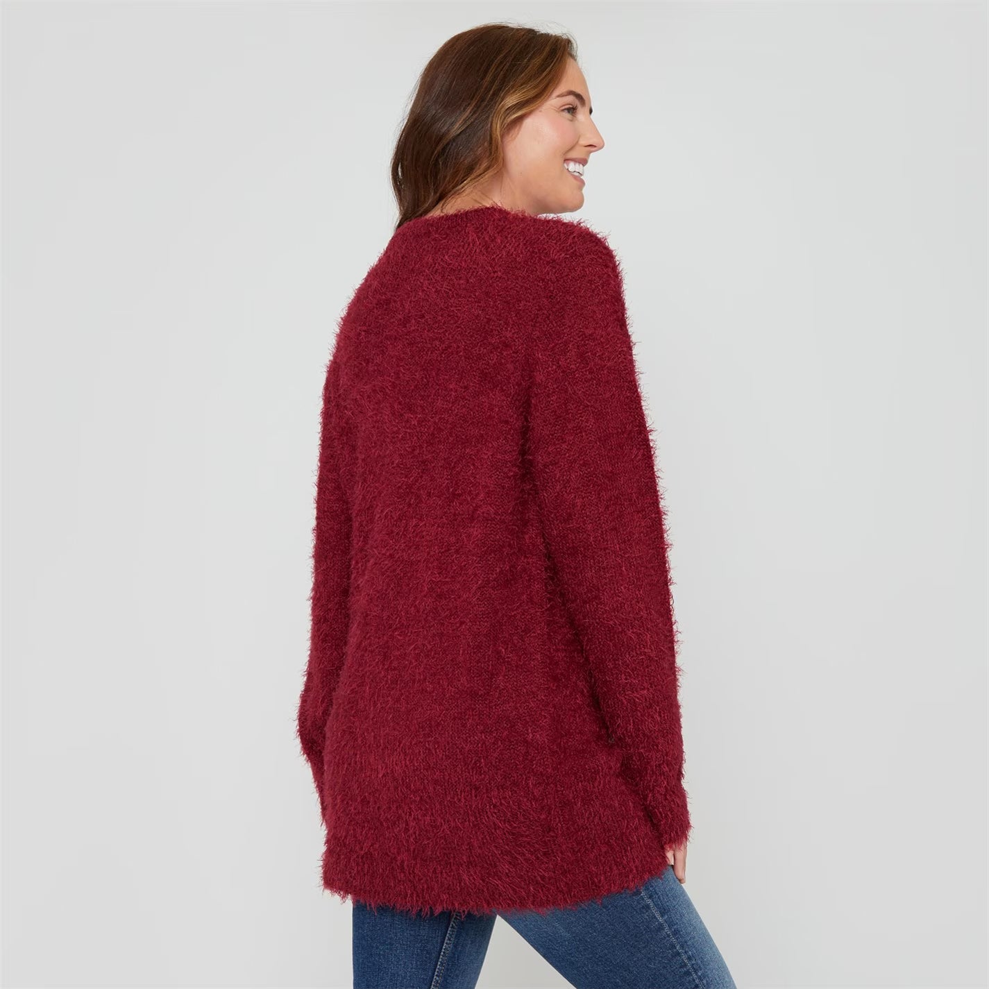 Womens Long Sleeve Round Neck Fluffy Jumper