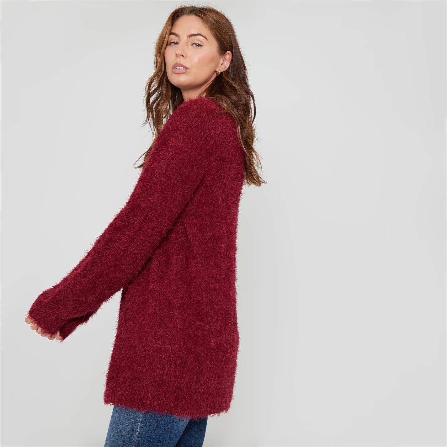 Womens Long Sleeve Round Neck Fluffy Jumper