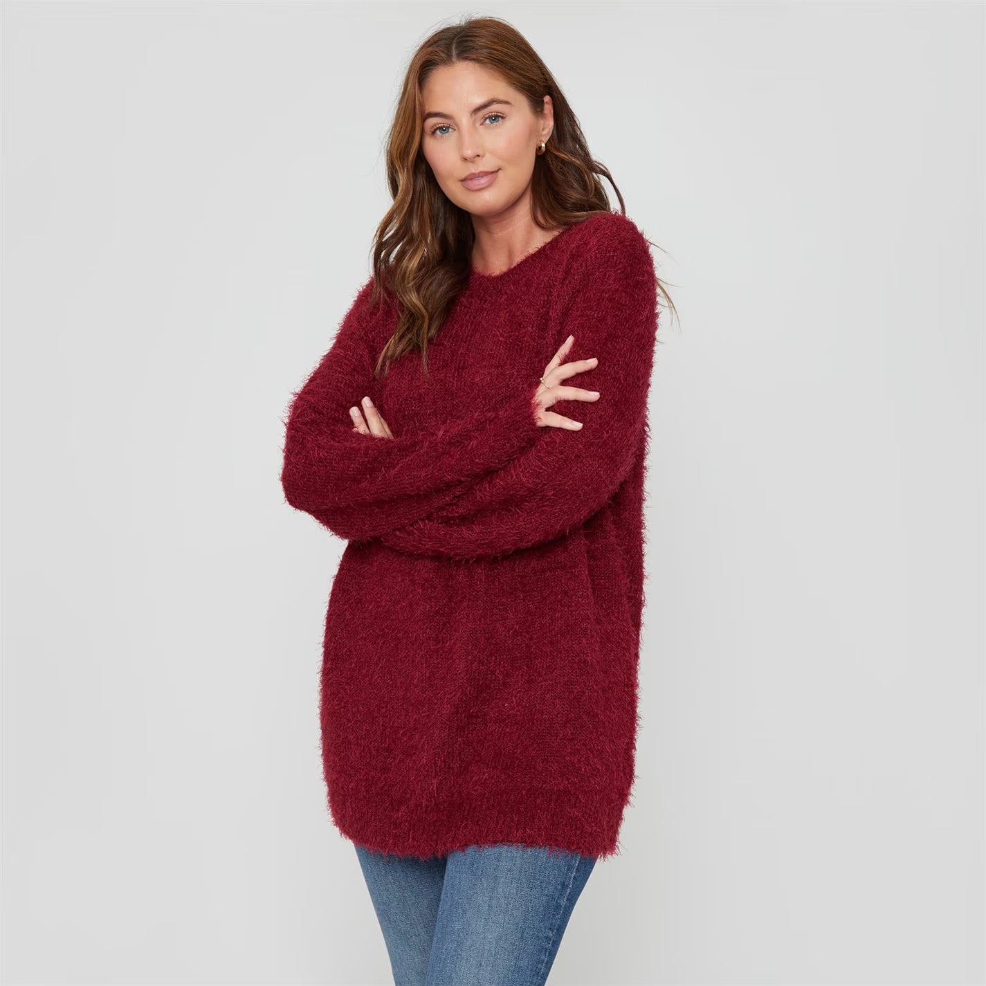 Womens Long Sleeve Round Neck Fluffy Jumper