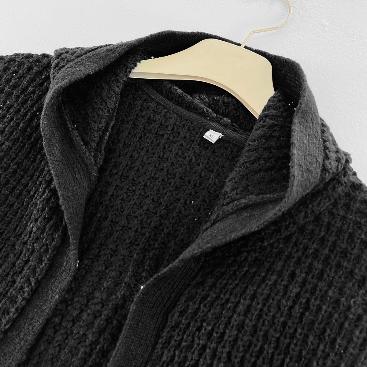 Womens Waffle Knitted Hooded Open-Front Cardigan with Pockets