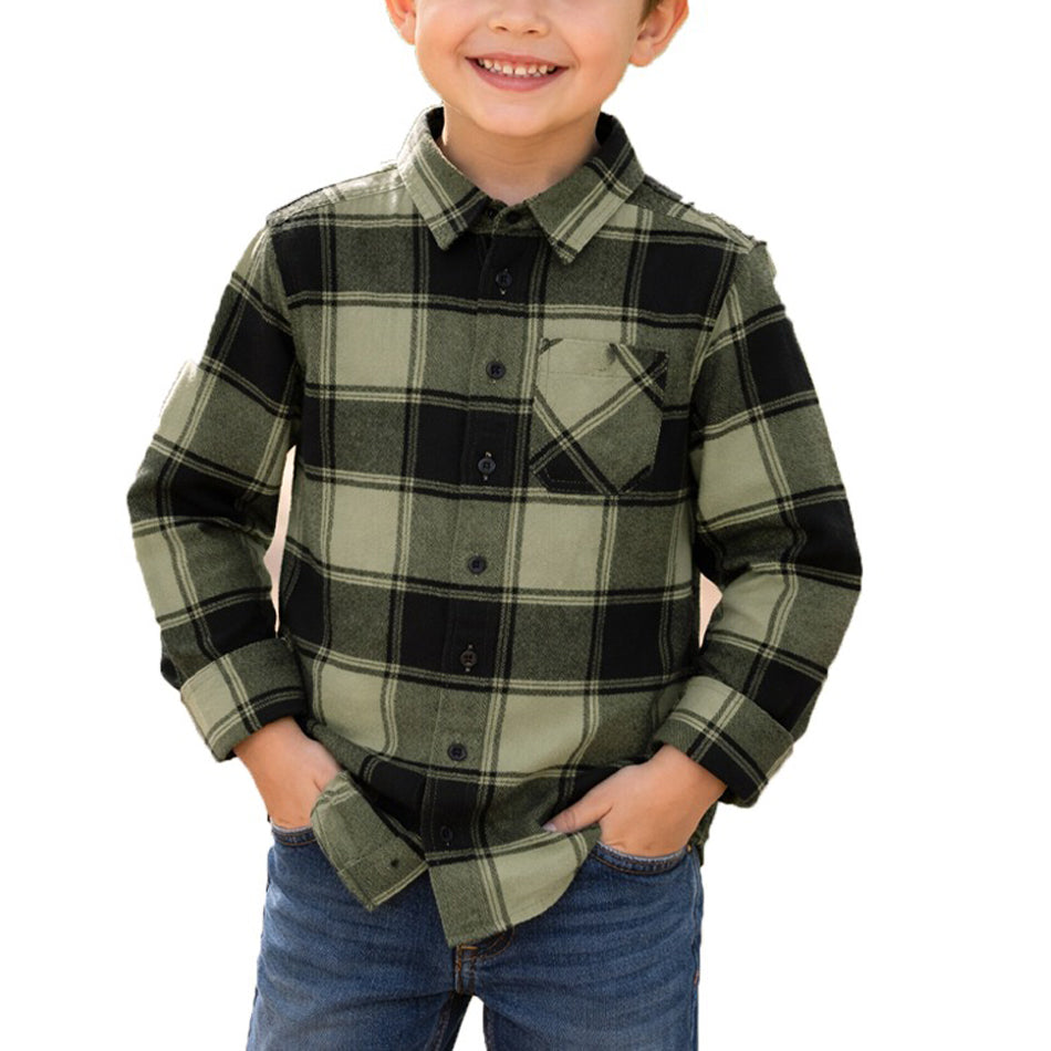 Kids Unisex Check Flannel Shirt with Chest Pocket