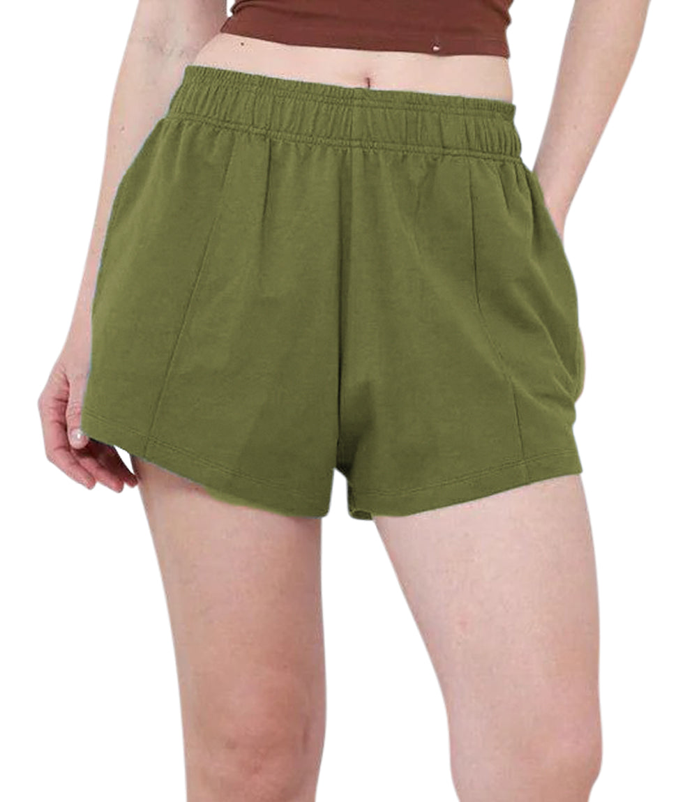 Womens Casual High-Waisted Cotton Terry Shorts