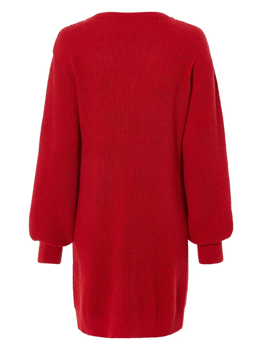 Womens Textured V-Neck Semi Long Sweater