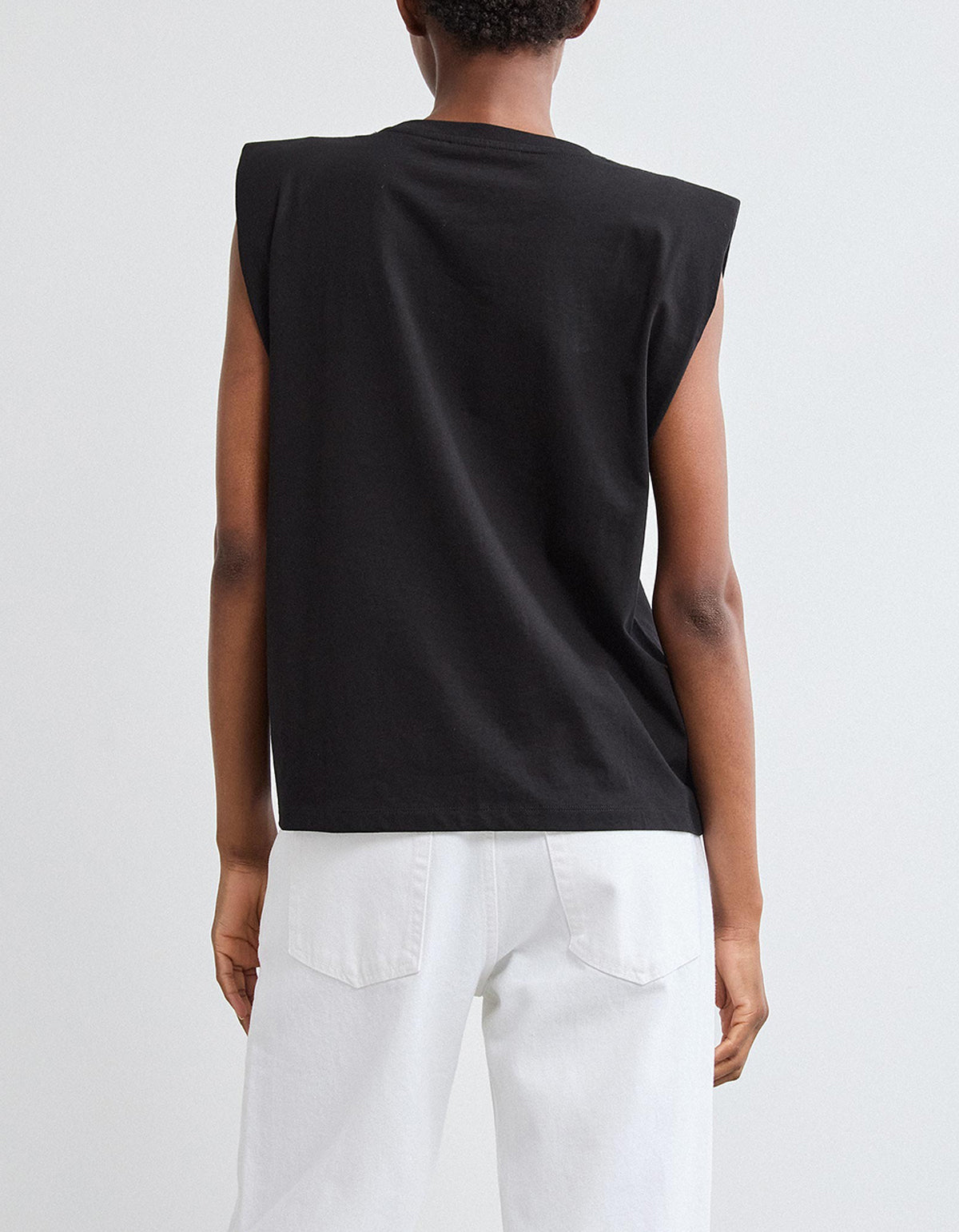 Womens Cotton Shoulder Pad Rhinestone Sleeveless Top