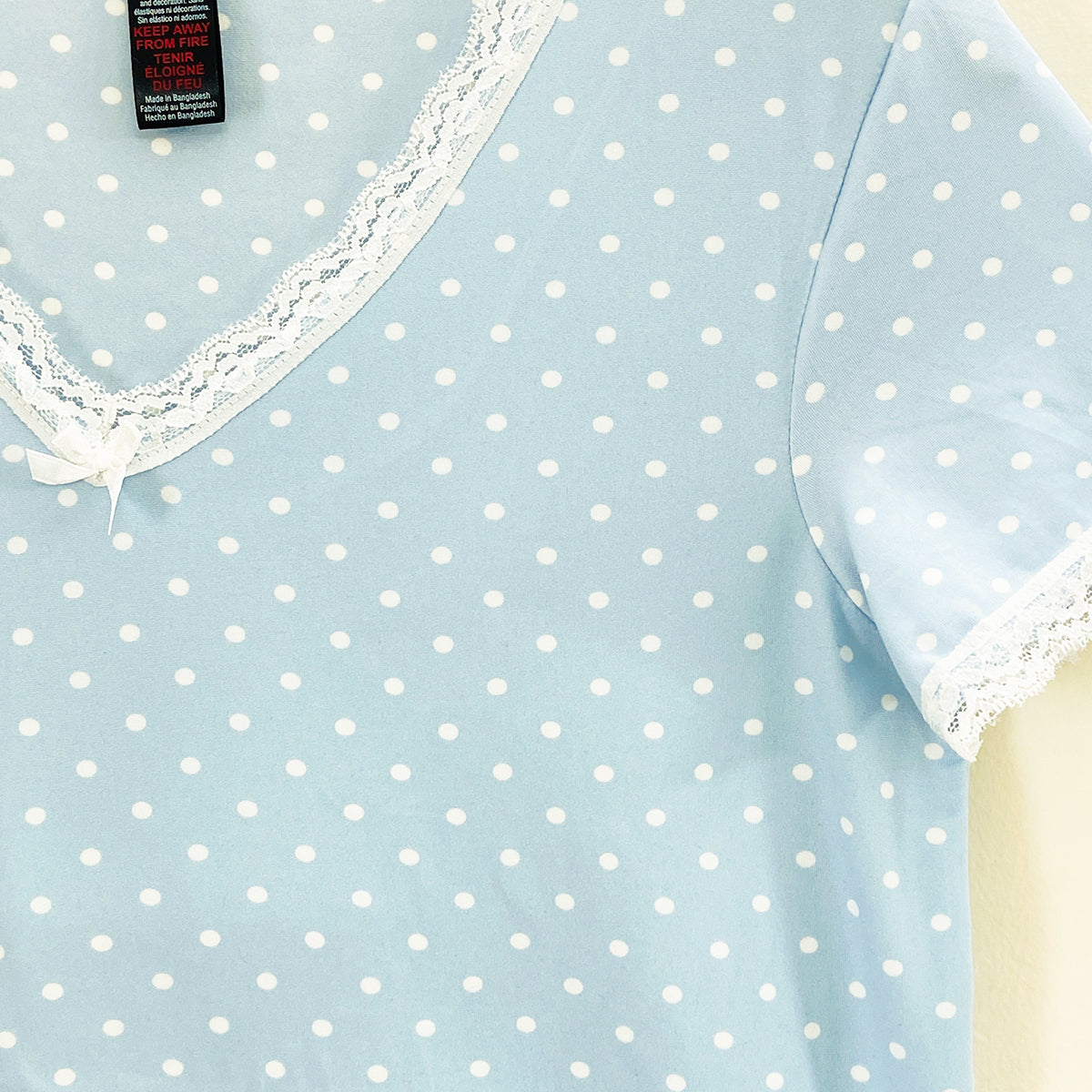 Womens Polka Dot Soft Stretch Lace Trim Sleepwear 3/4 Pajama Set