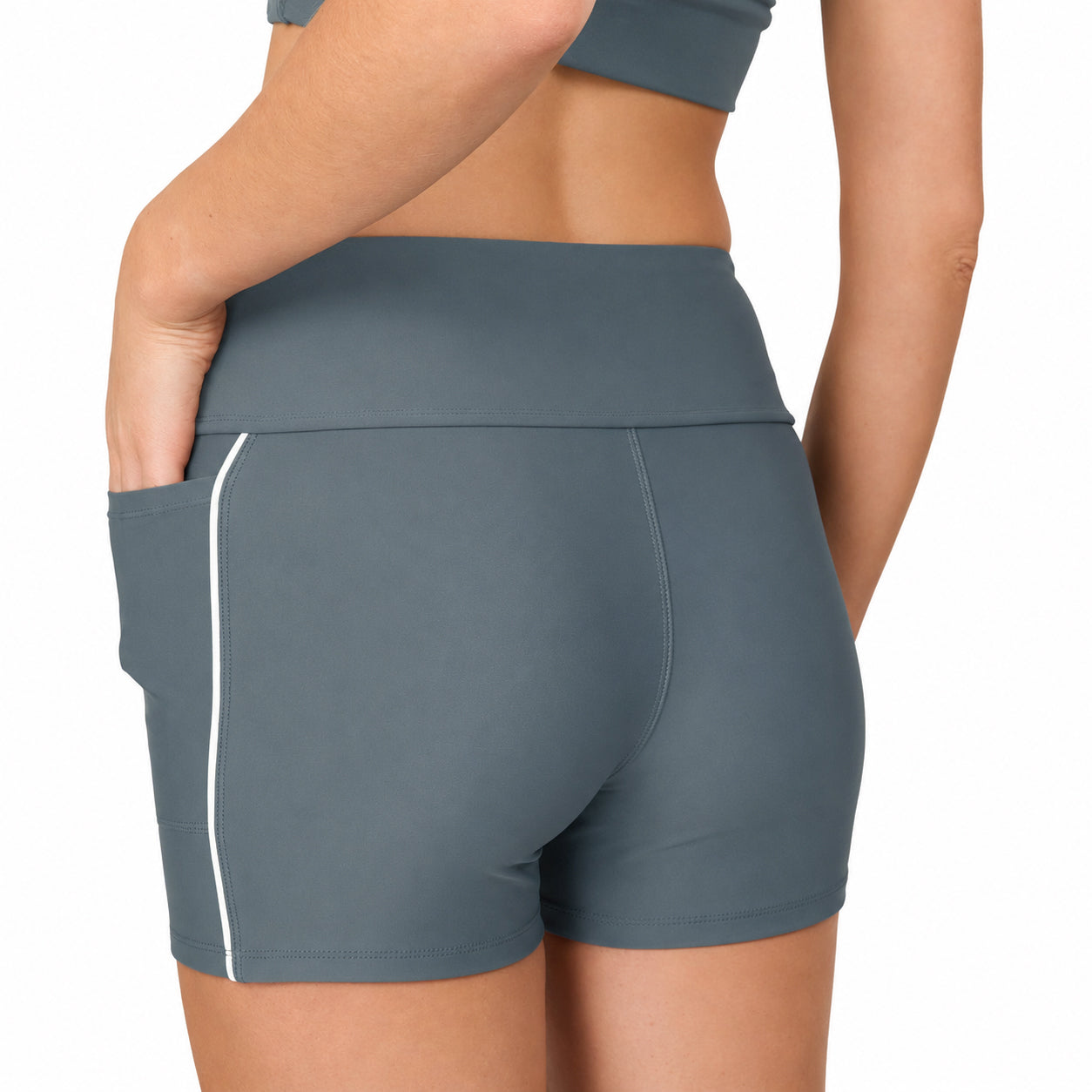 Womens High-Waist Swim Biker Shorts with Side Pockets