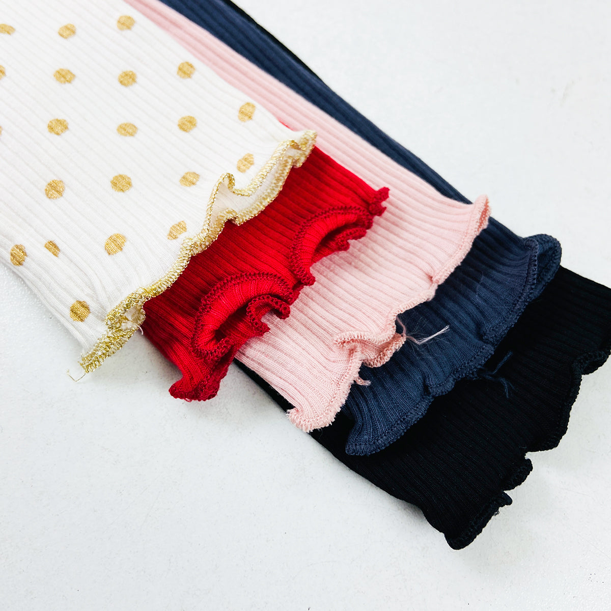 Girls Ribbed Soft Ruffle Hem Cotton Leggings