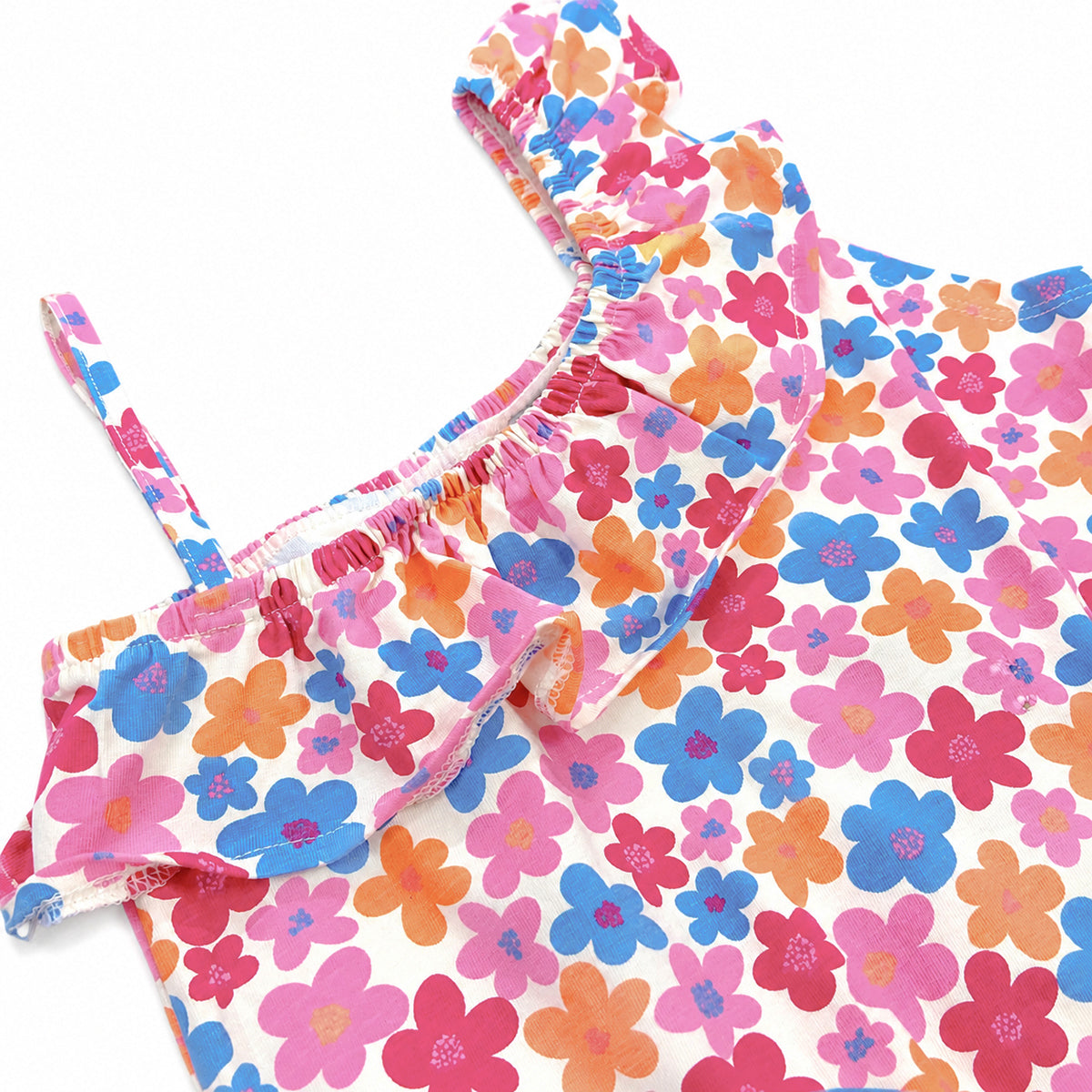 Girls Floral Printed One Shoulder Cotton Playsuit Summer Romper