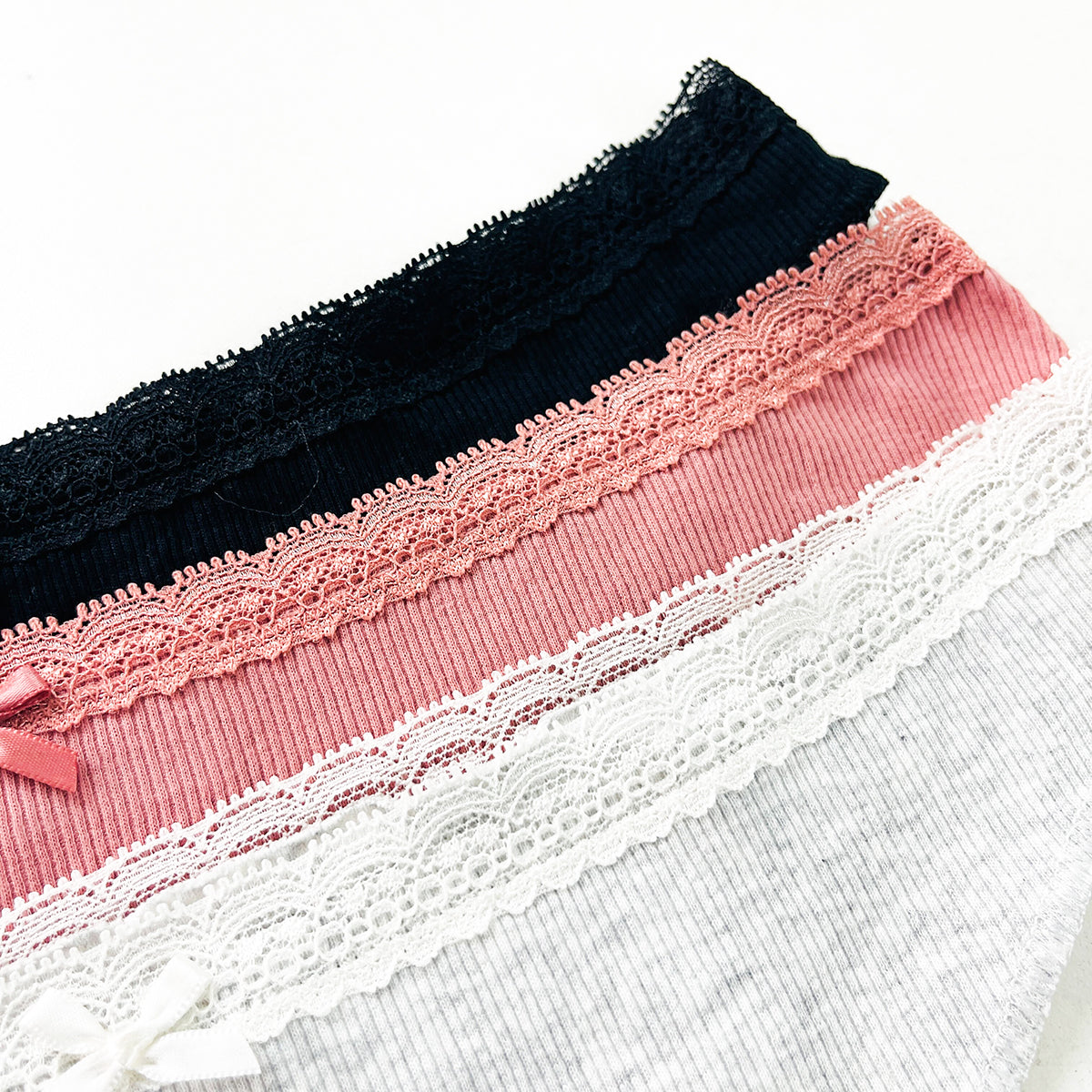 Pack of 5 Womens Ribbed Cotton Lace Thong Panty