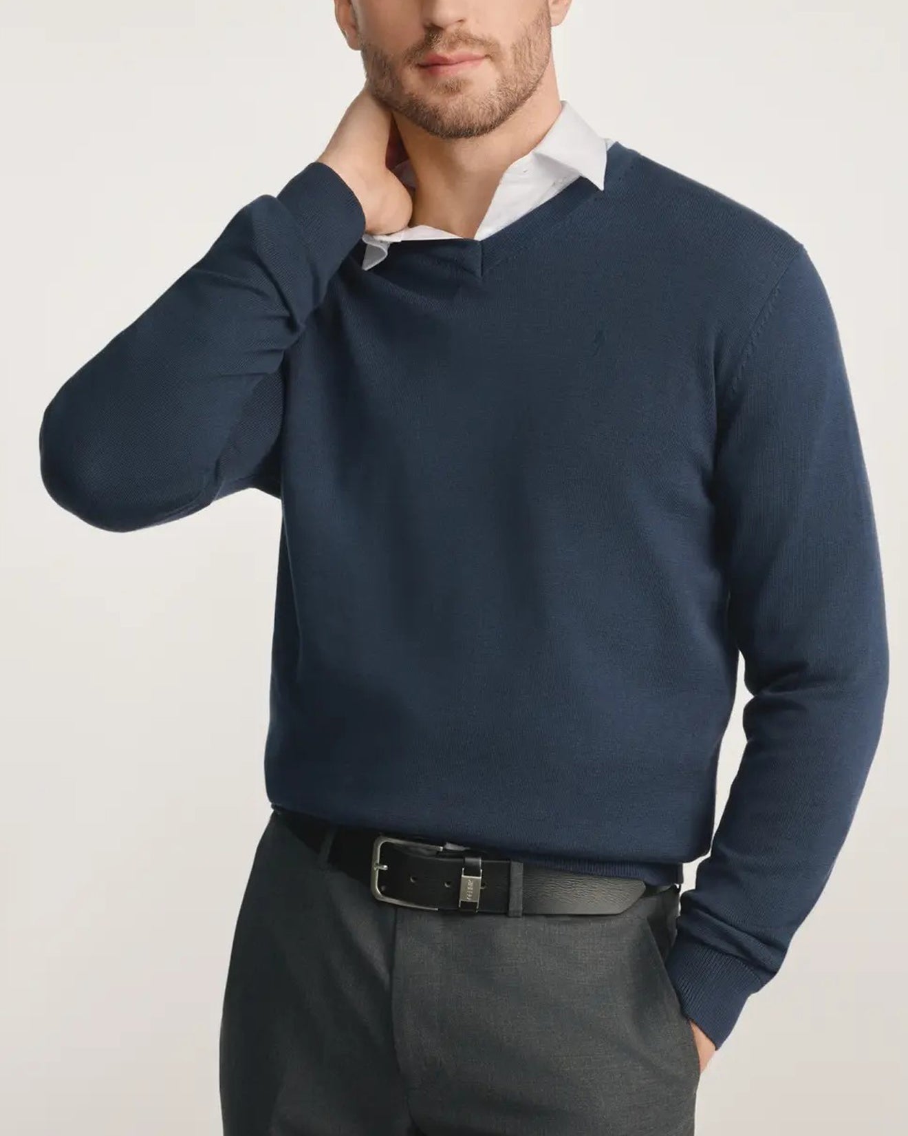 Mens Premium Cotton V-Neck Long Sleeve Knit Sweater