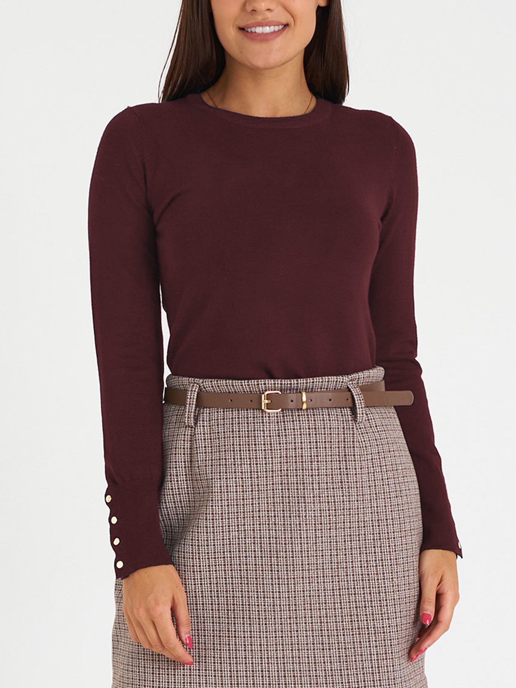 Womens Regular Fit Plain Knit Long Sleeve Sweater