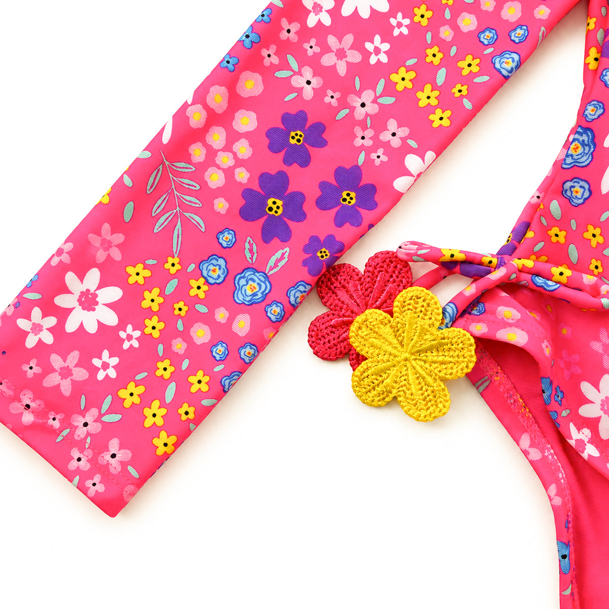 Girls Floral Print Long Sleeve Swim Onesie Bodysuit