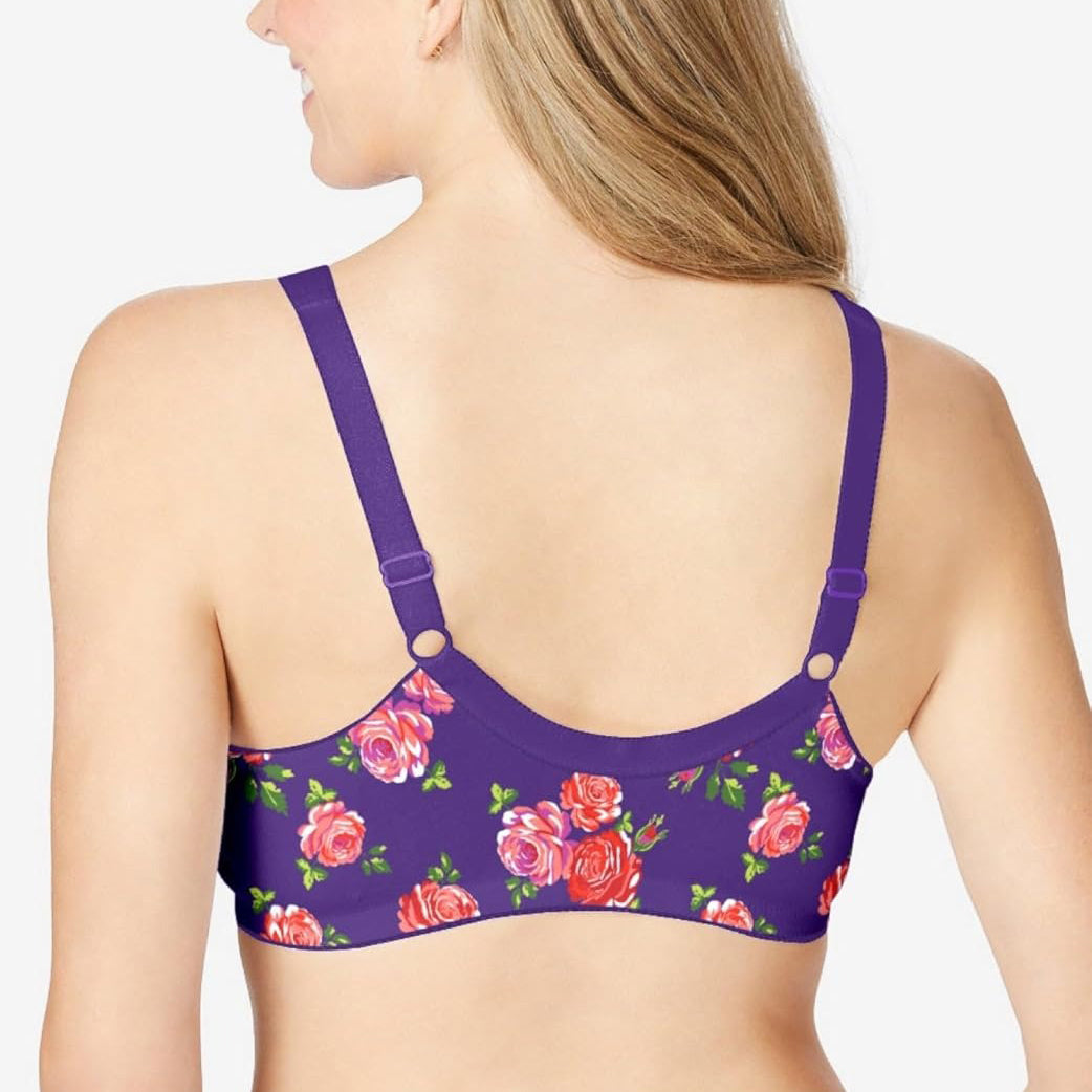 Womens Plus Size Printed Wireless Front Close Adjustable Straps Bra