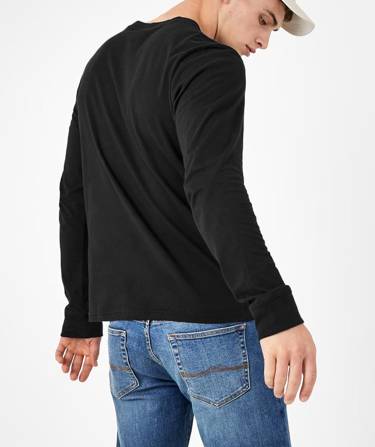 Mens Long Sleeve Cotton Crew Neck T-Shirt
