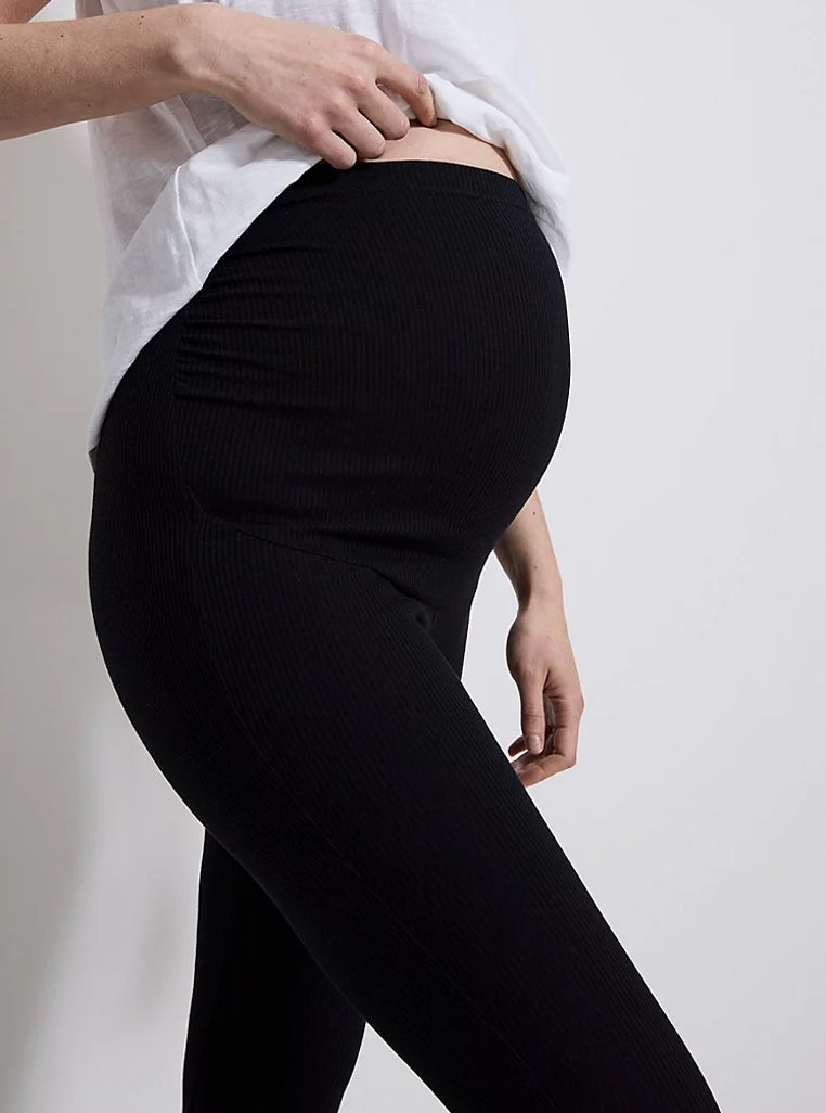 Ladies Black Ribbed Maternity Leggings