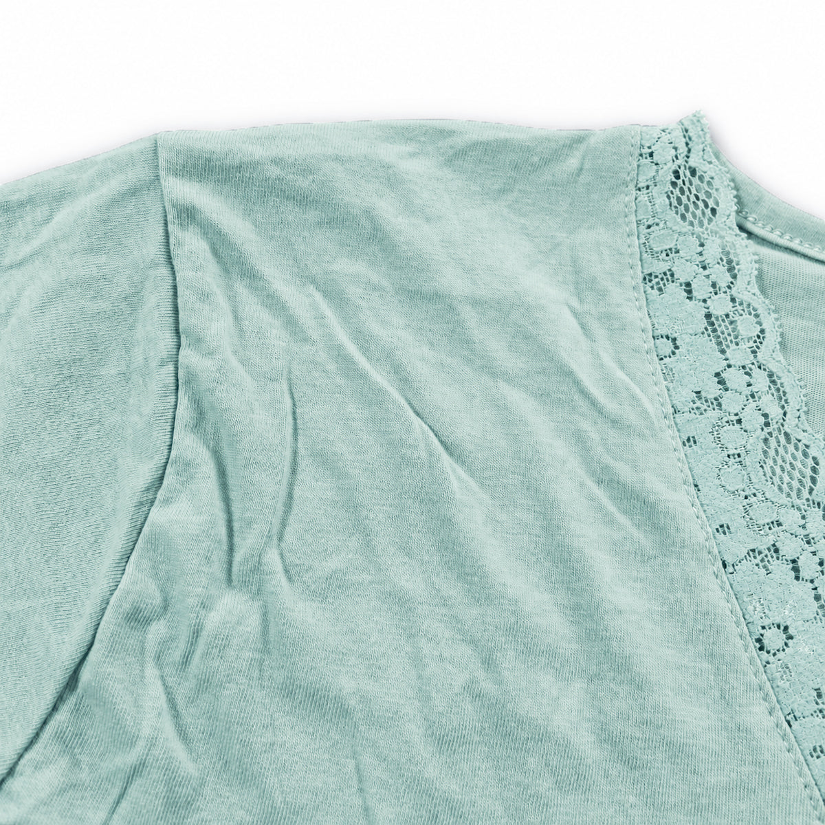 Women's Long Sleeves Cotton Lace-Trim V-Neck T-Shirt