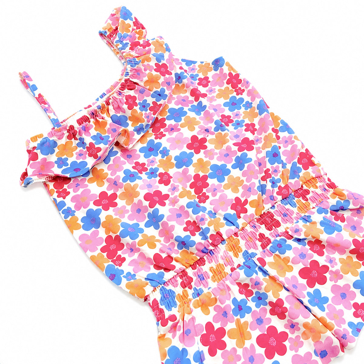 Girls Floral Printed One Shoulder Cotton Playsuit Summer Romper