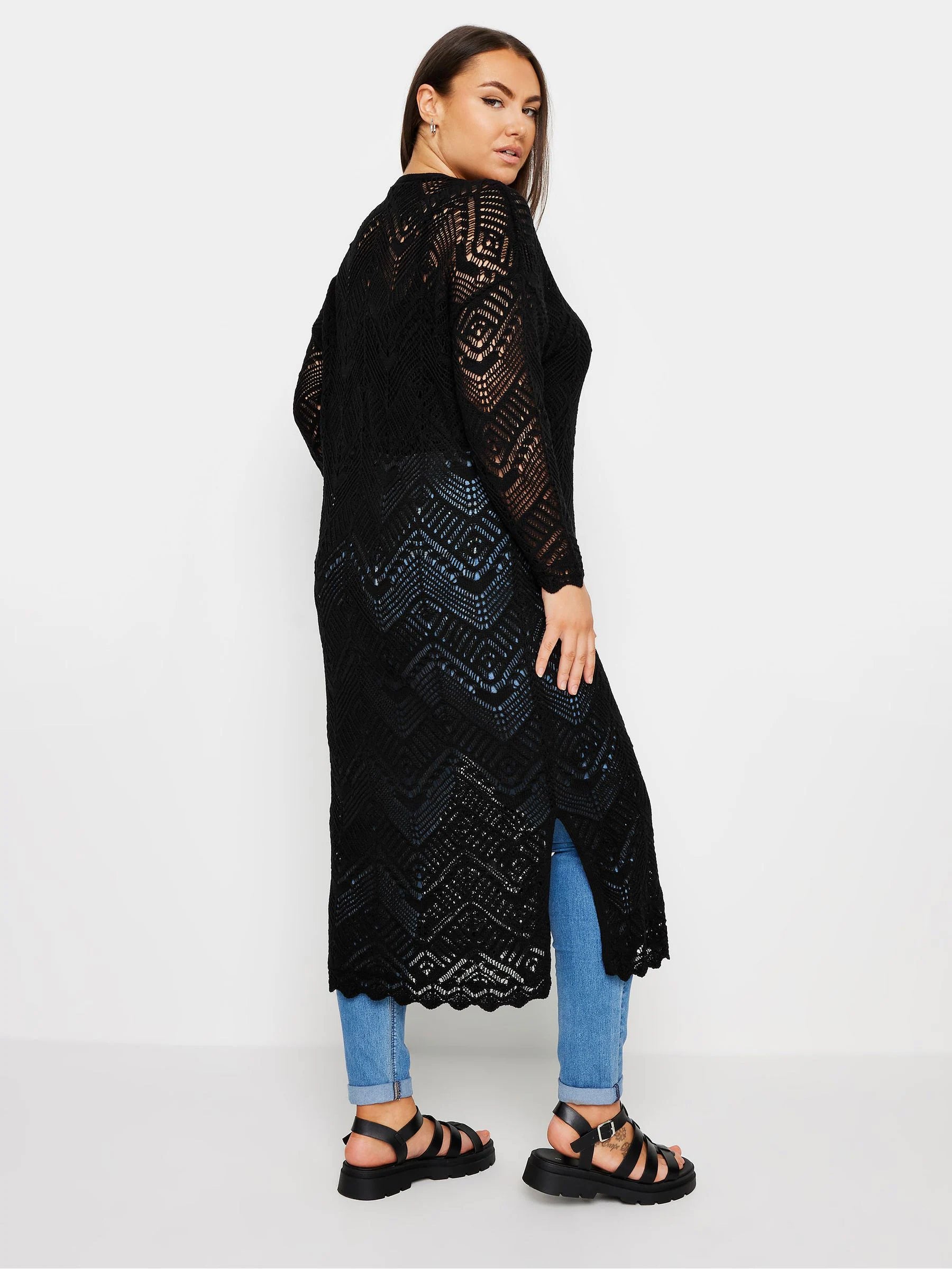 Womens Long Sleeve Maxi Crochet Cardigan