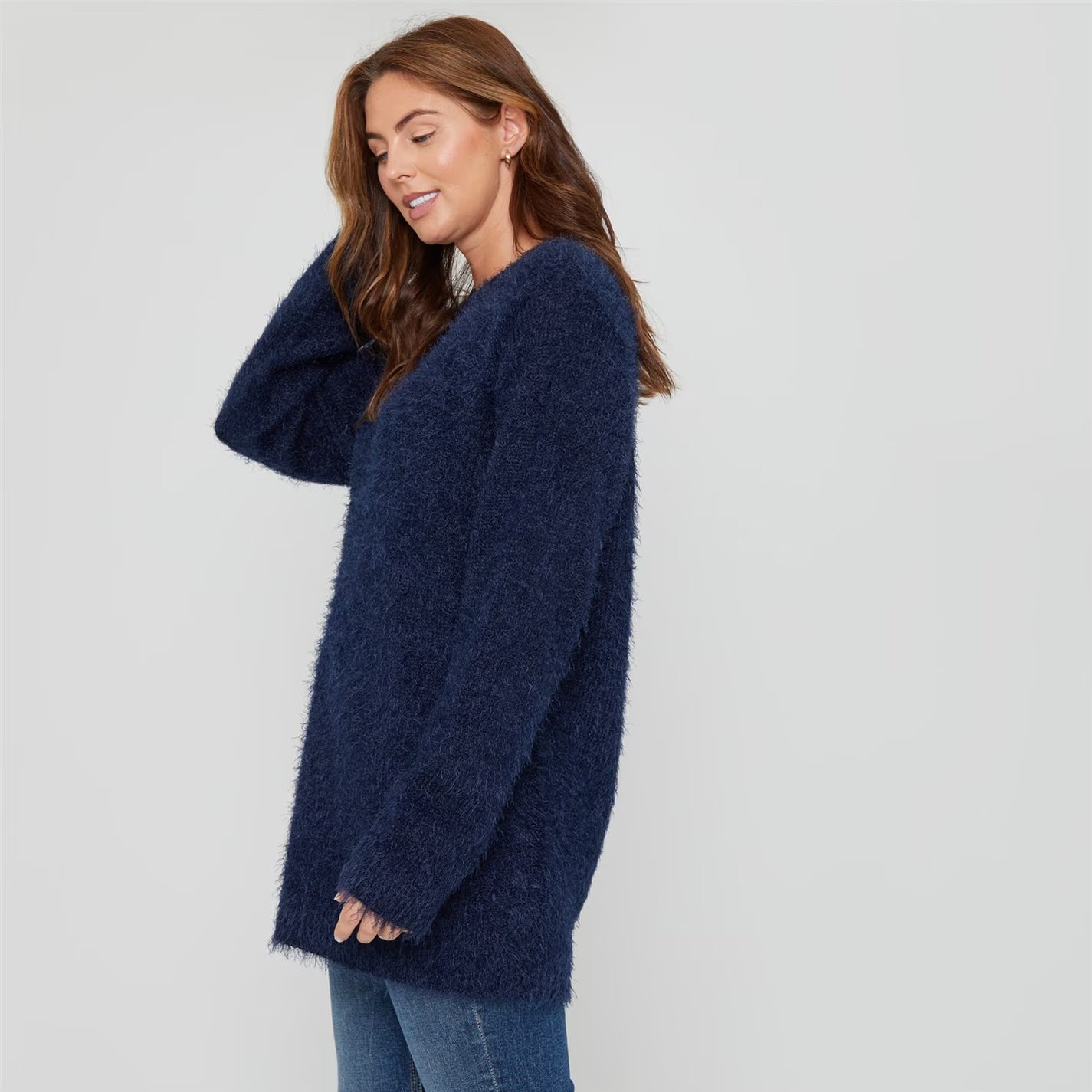 Womens Long Sleeve Round Neck Fluffy Jumper