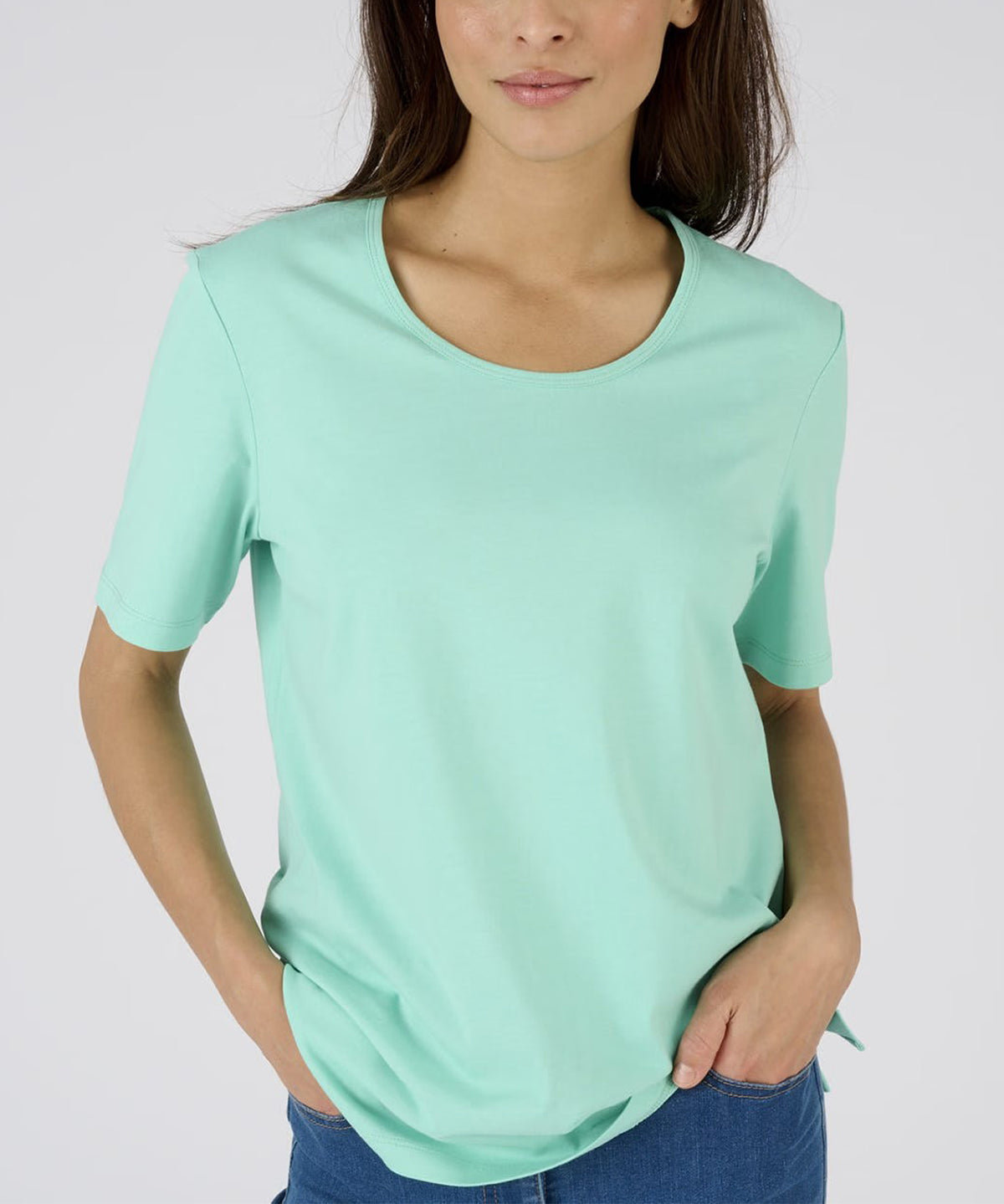 Womens Side Slit Scoop Neck Cotton T-Shirt