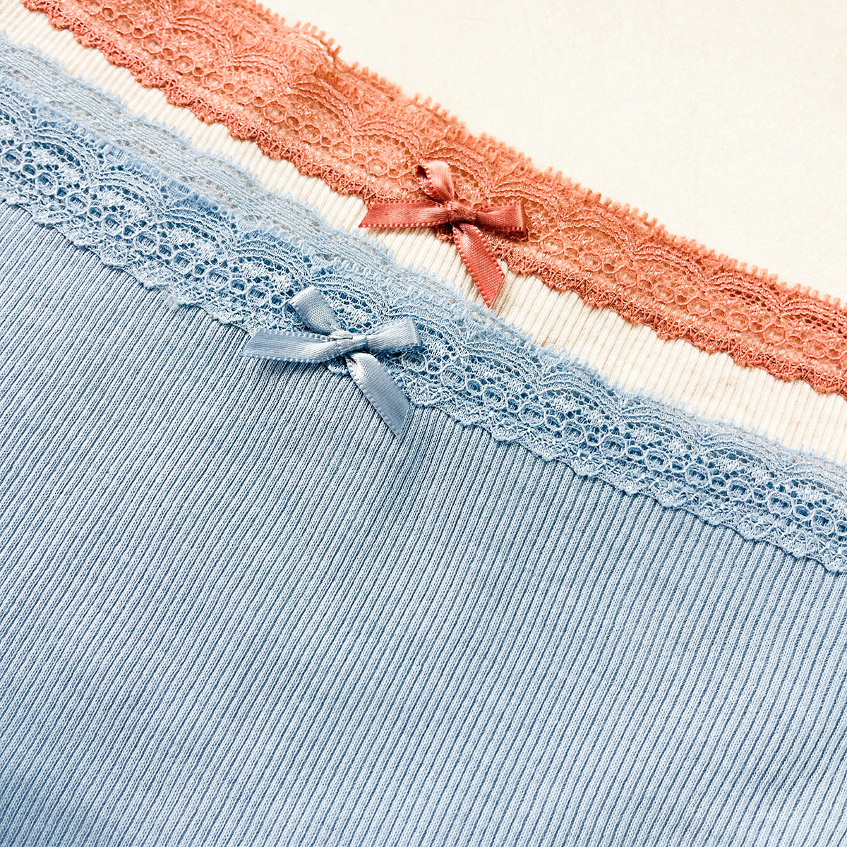 Pack of 5 Womens Ribbed Cotton Lace Thong Panty