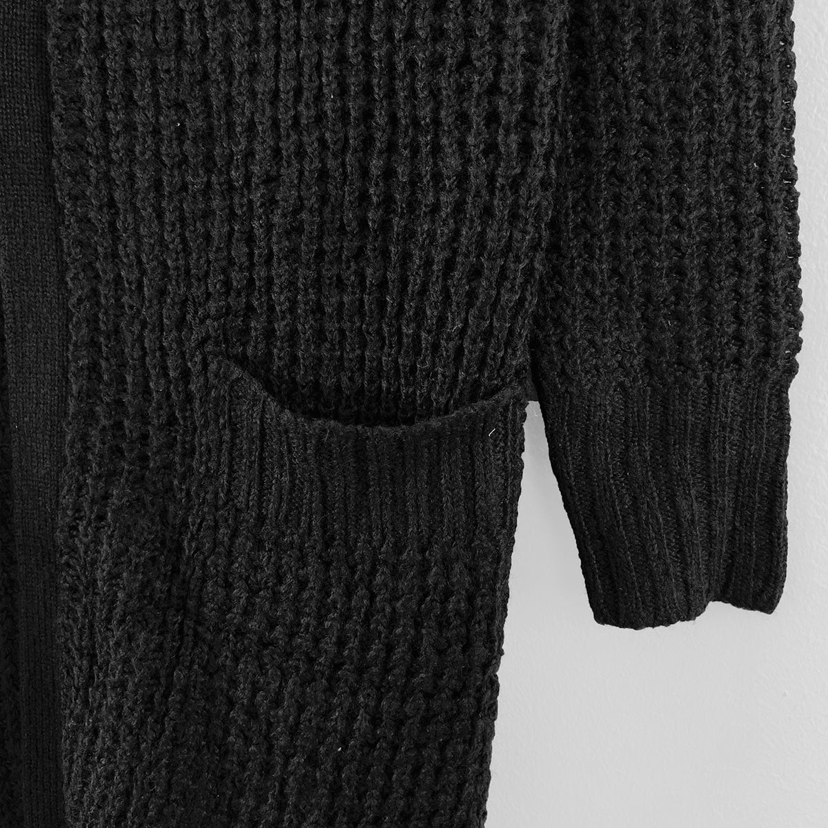 Womens Waffle Knitted Hooded Open-Front Cardigan with Pockets