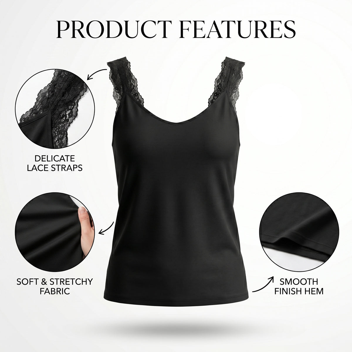 Womens Lace Strap Camisole Soft Stretch Tank Top