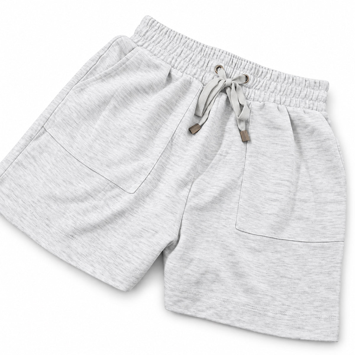 Women's Light Grey Drawstring Lounge Shorts with Pockets