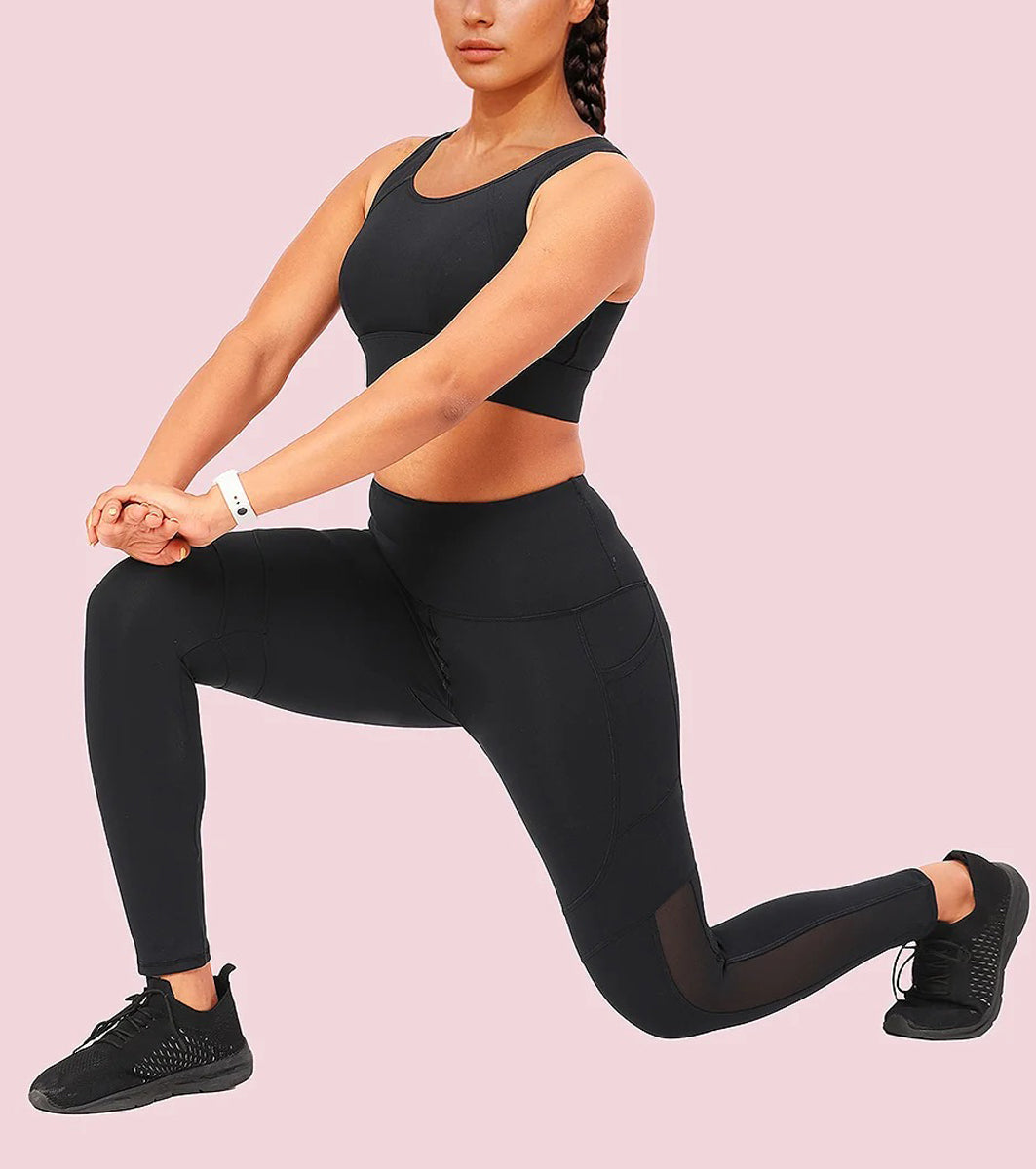 Women’s High Waist Dry Fit Workout Mesh Panels Leggings with Pockets