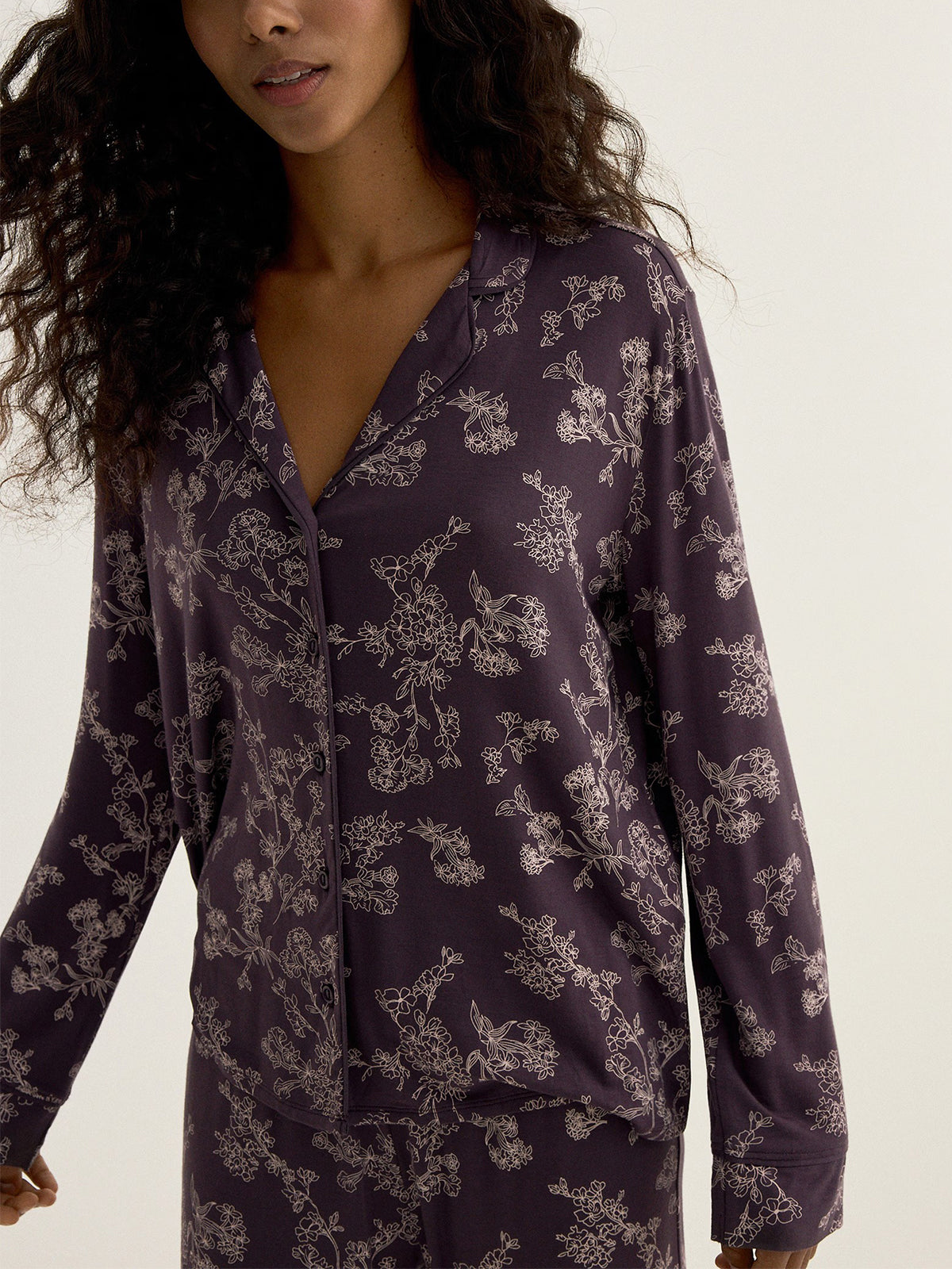 Womens Floral Print Soft Viscose Long Sleeve Nightwear Pyjama Set