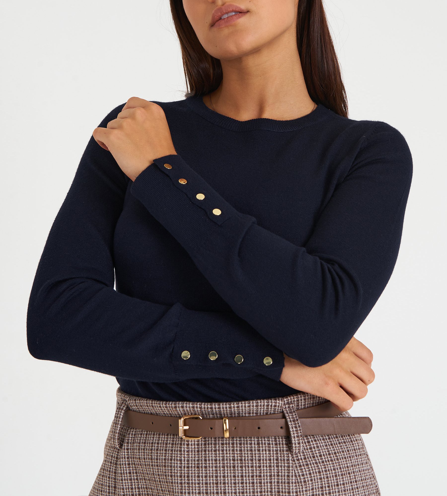 Womens Regular Fit Plain Knit Long Sleeve Sweater