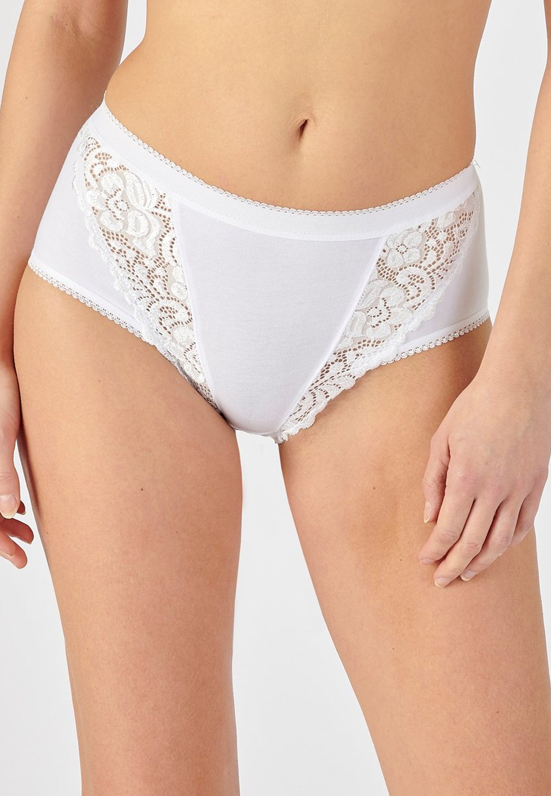 Ladies High Waisted Cotton Stretch Lace Brief Panties