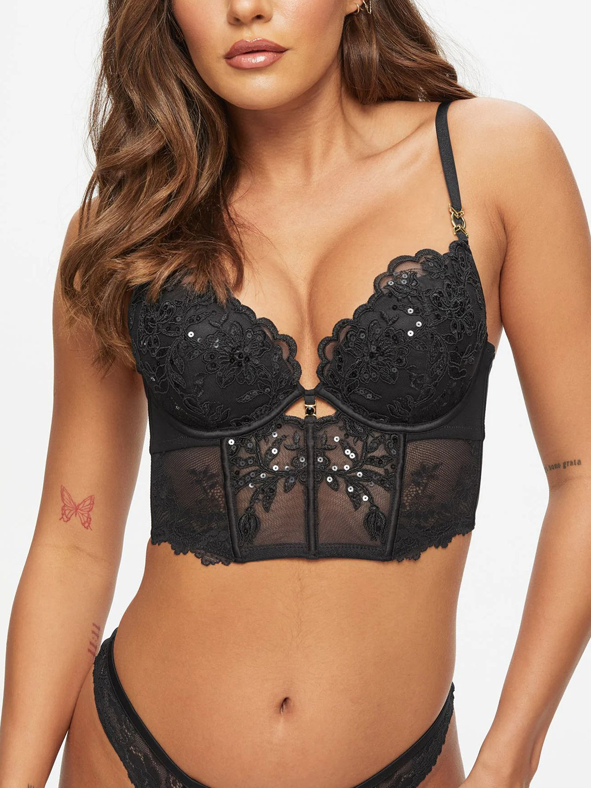 Womens Icon Embroidered Padded Underwired Bustier Bra