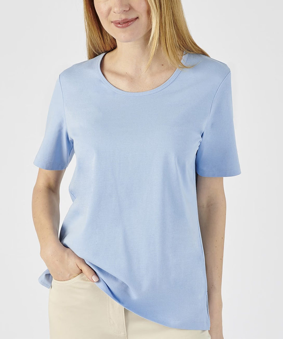 Womens Side Slit Scoop Neck Cotton T-Shirt