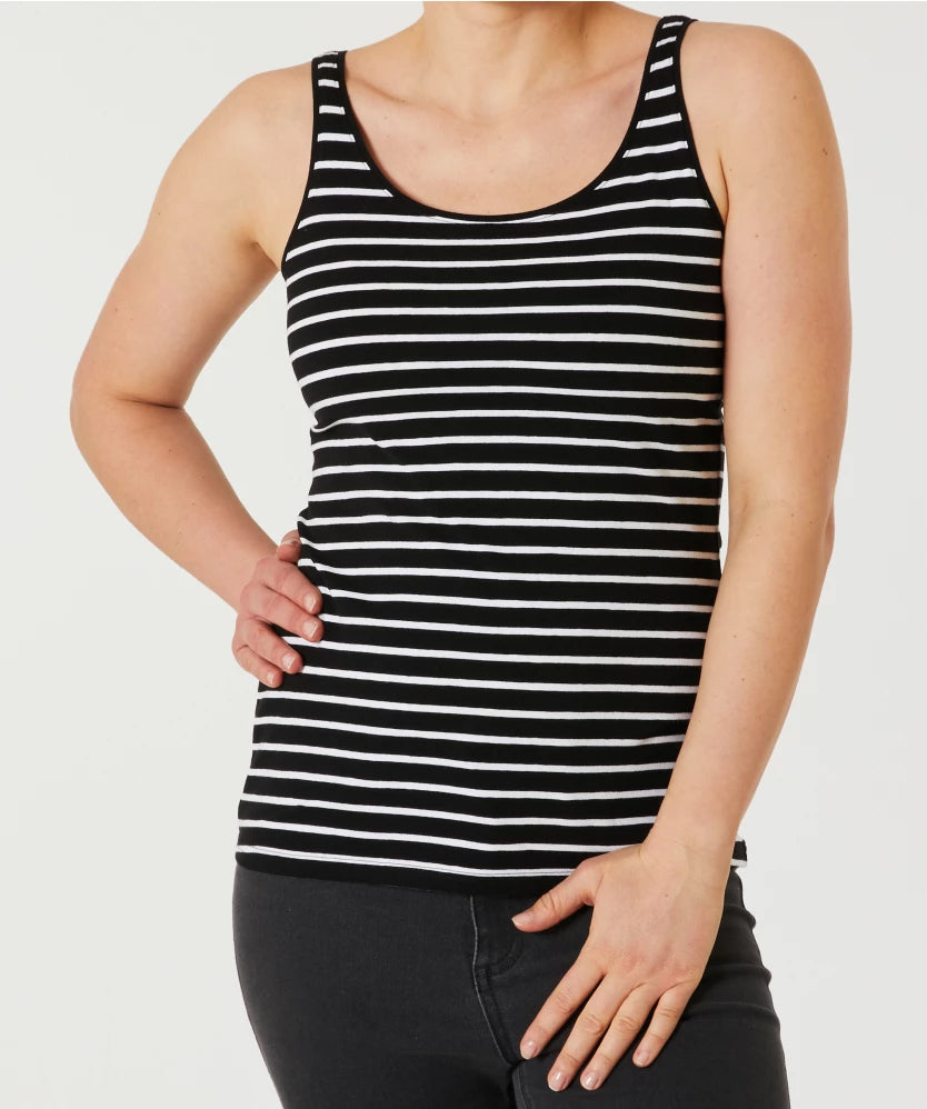 Womens Cotton Stretch Round Neck Striped Tank Top