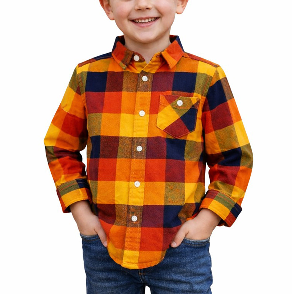 Kids Unisex Check Flannel Shirt with Chest Pocket