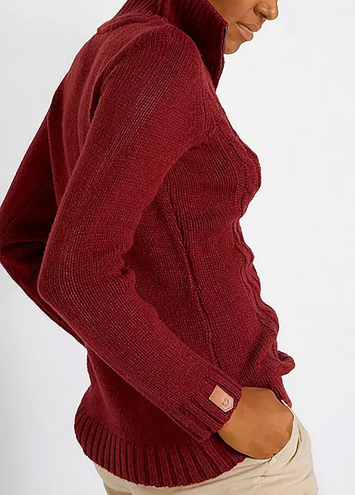 Womens Cable Knit Quarter Zip Pullover Sweater
